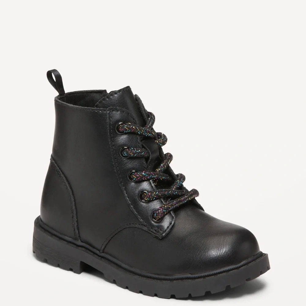 Toddler Girl’s Old Navy Faux-Leather Side-Zip Combo Boots Black size 9